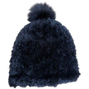 Soft Surroundings Faux Fur Black Pom-Pom Beanie Hat Cozy Soft Ski Bunny Fuzzy